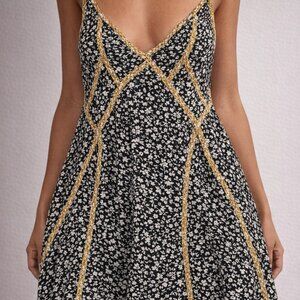 Millibon Black and White Floral Dress with Gold Accents